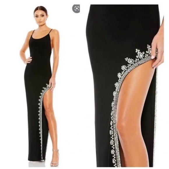 NWT Mac DUGGAL RHINESTONE ENCRUSTED SIDE SLIT CAMI BODYCON GOWN size 4 - Picture 2 of 15
